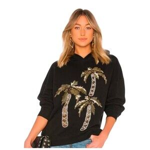 LPA THE LABEL NWT SzM Gold Sequin Beaded Rhinestone Palm Trees Hoodie Sweatshirt